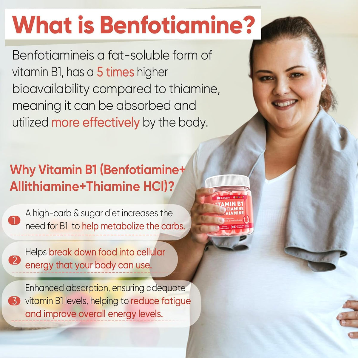 Vitamin B1 & Methylated Vitamin B Complex Gummies - All B Vitamins, Benfotiamine, Thiamine & Inositol - 120 Count - görsel 3