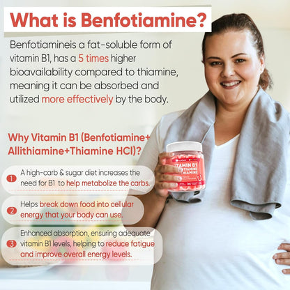 Vitamin B1 & Methylated Vitamin B Complex Gummies - All B Vitamins, Benfotiamine, Thiamine & Inositol - 120 Count