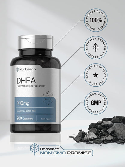Horbäach DHEA 100mg, 200 Capsules – A Supplement for Men and Women