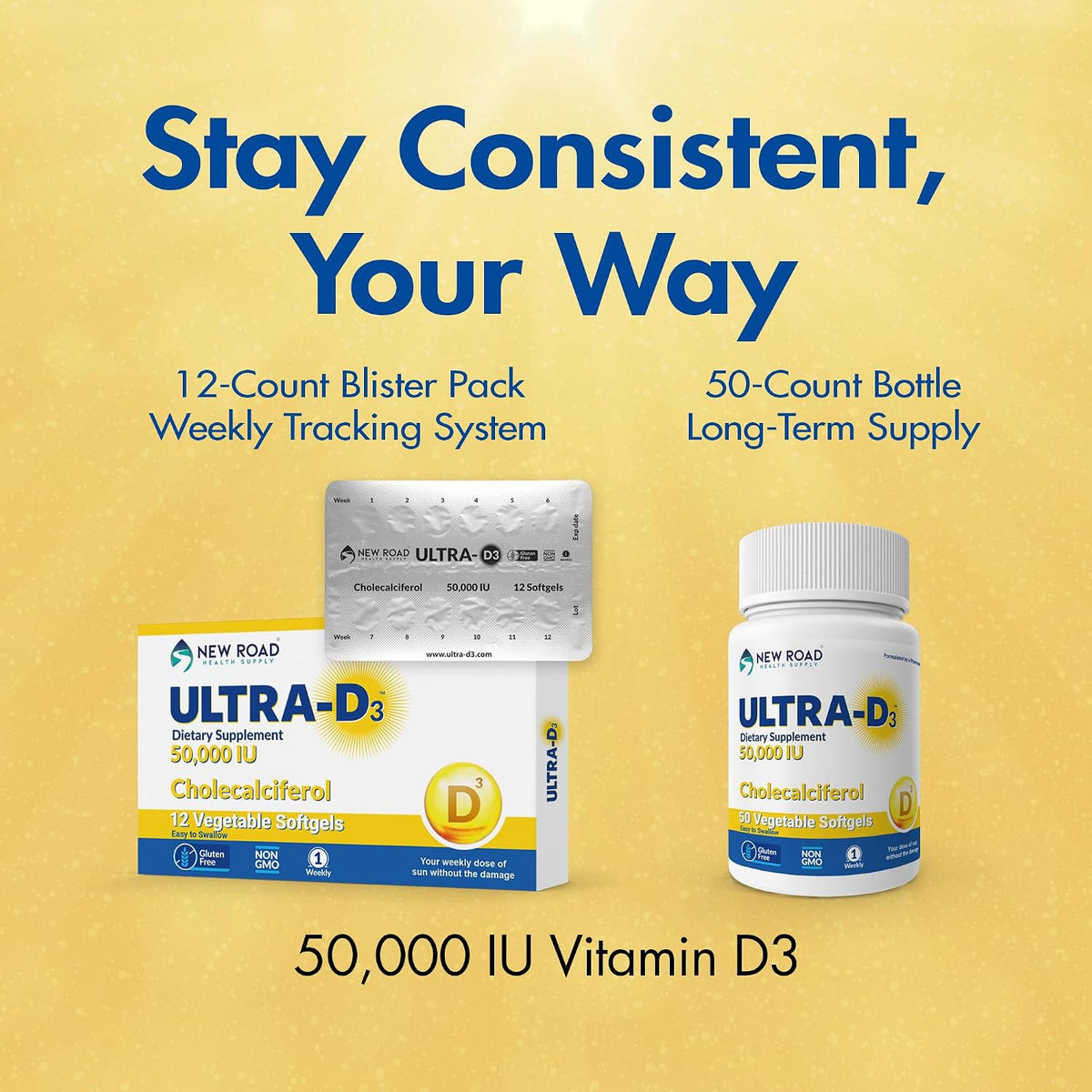 ULTRA-D3 Once-Weekly Vitamin D3 50,000 IU Softgels, 12 Count Blister Pack with Weekly Tracker - görsel 8