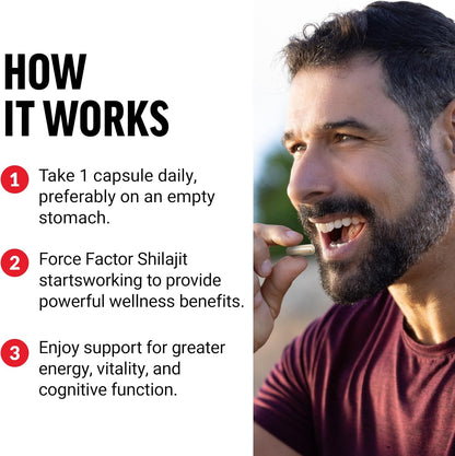 Force Factor Shilajit Supplement, Shilajit for Men and Women to Support Energy and Brain Health, Pure Natural Shilajit, Premium Quality, Vegan, Non-GM, 60 Capsules