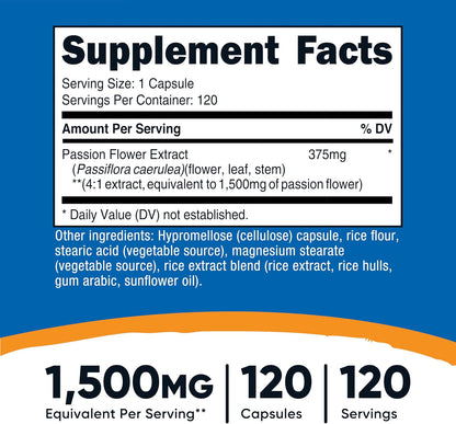 Nutricost Passion Flower Extract - 375mg 4:1 Extract, 120 Capsules - Gluten-free, Non-GMO, Vegetarian Friendly