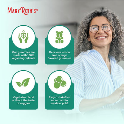 MaryRuth's Super Greens | Naturally-Occurring Quercetin | Spirulina | Broccoli Root | Kale Leaf | Sugar-Free Gummies for Adults and Kids Ages 4+ | 2g Fibre | Vegan | 60 Gummies