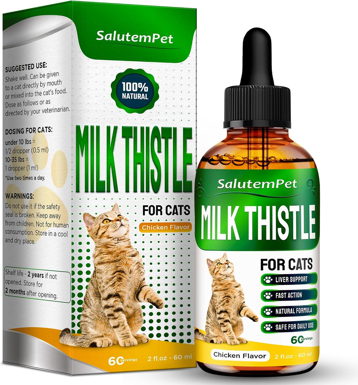 SalutemPet Cat Kidney Support - Milk Thistle Herbal Supplement for Cats, Chicken Flavour, 60 ml - görsel 1
