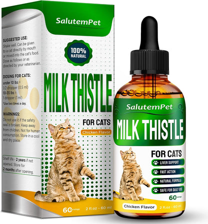 SalutemPet Cat Kidney Support - Milk Thistle Herbal Supplement for Cats, Chicken Flavour, 60 ml