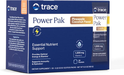 Trace Minerals Power Pak Electrolyte + Immunity Boost Drink Sachets - Pineapple Coconut - 30 Count