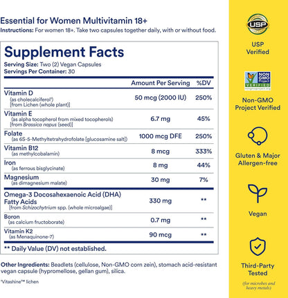 Ritual Women's 18+ Daily Multivitamin – 9 Key Nutrients – 60 Capsules (30 Servings)