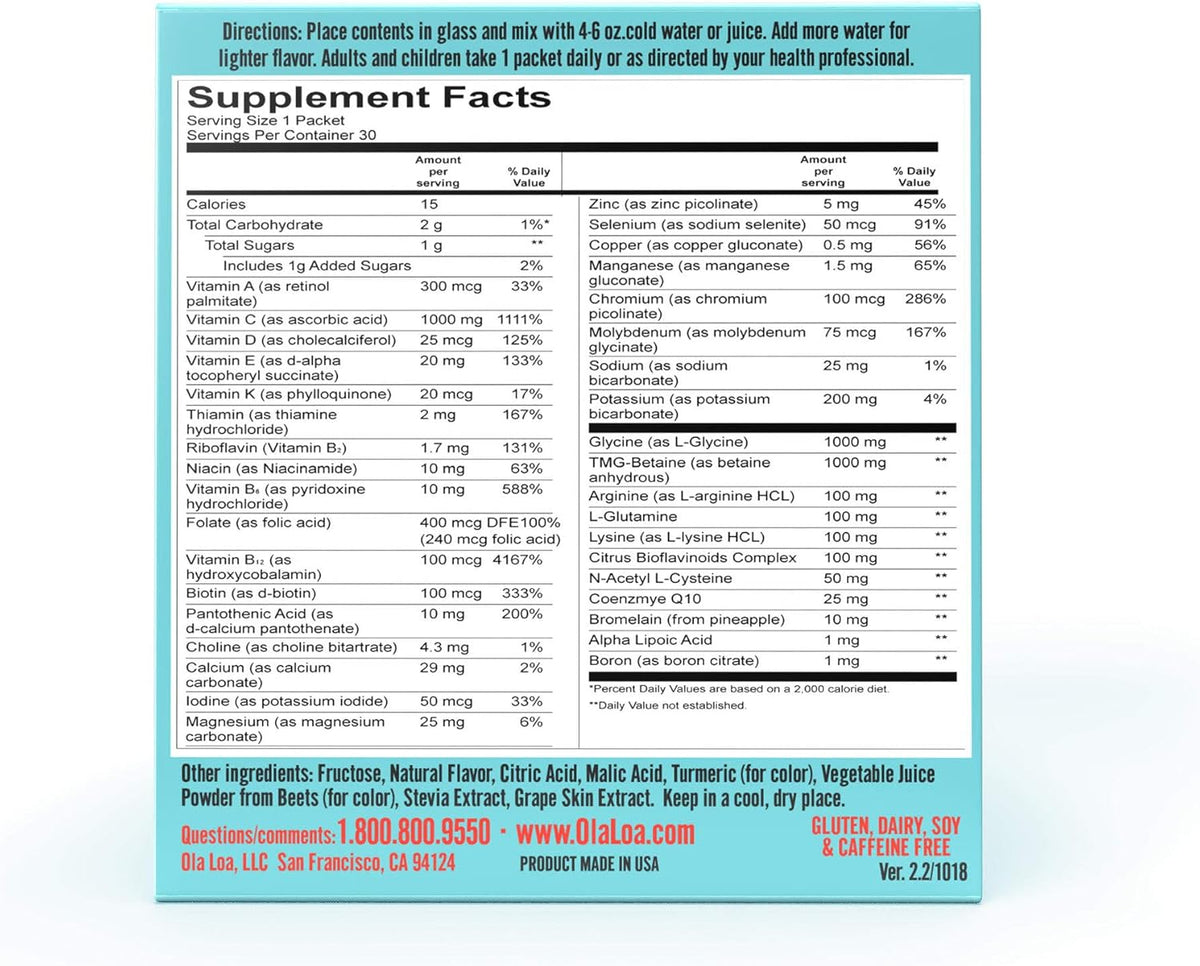 Ola Loa Energy Tropical Multivitamin Drink Mix - Amino Energy Powder, Gluten Free, Dairy Free, Caffeine Free - 30 Packets - görsel 4
