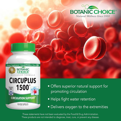 Botanic Choice CircuPlus 1500 - Heart Health and Circulation Support Supplement with Vitamin B1, Cayenne, Hawthorn, Ginkgo Biloba - 90 Capsules