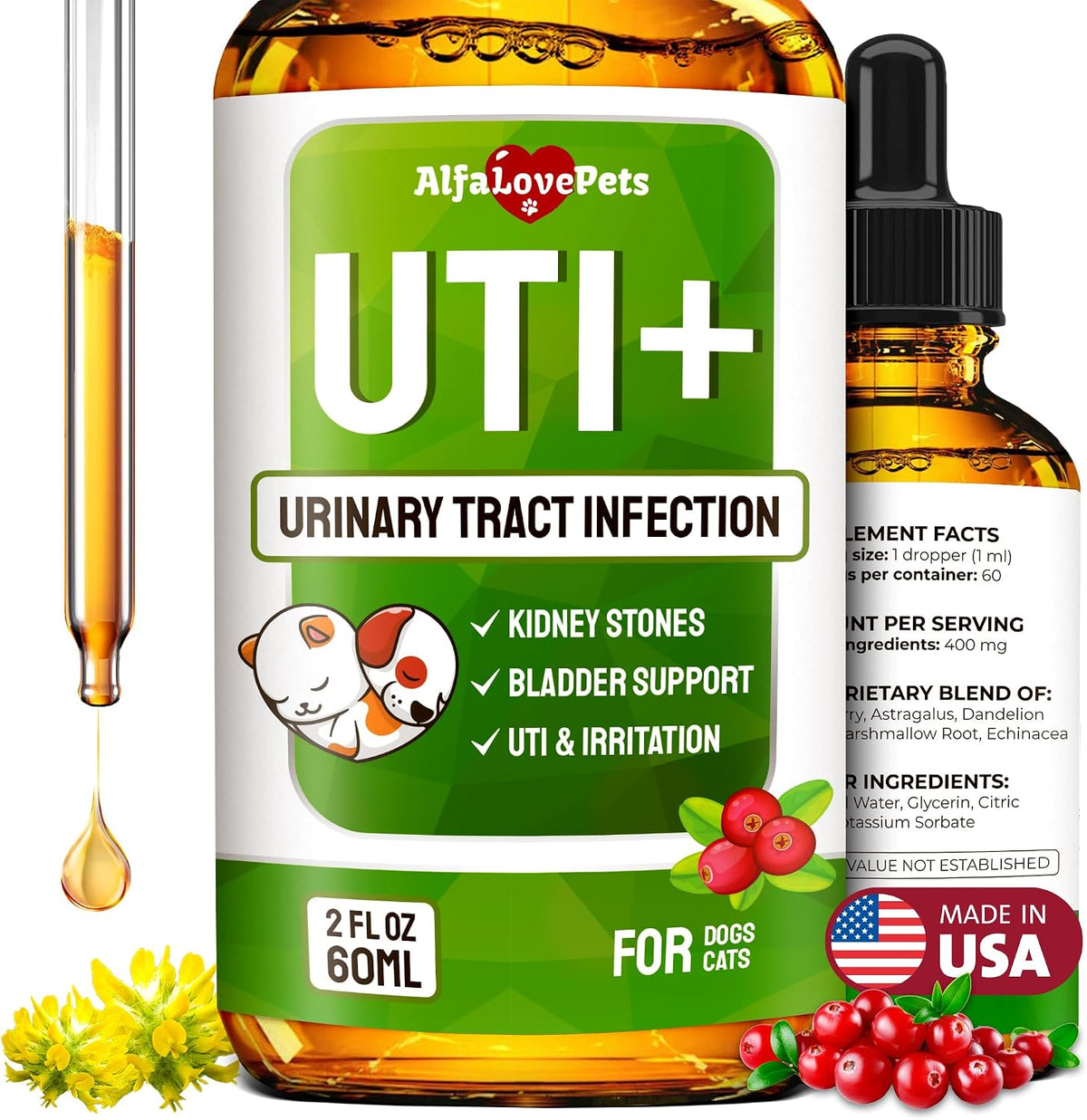 Alfa Love Pets Urinary Tract Support for Cats and Dogs - Cranberry Supplement - 2 oz - görsel 1