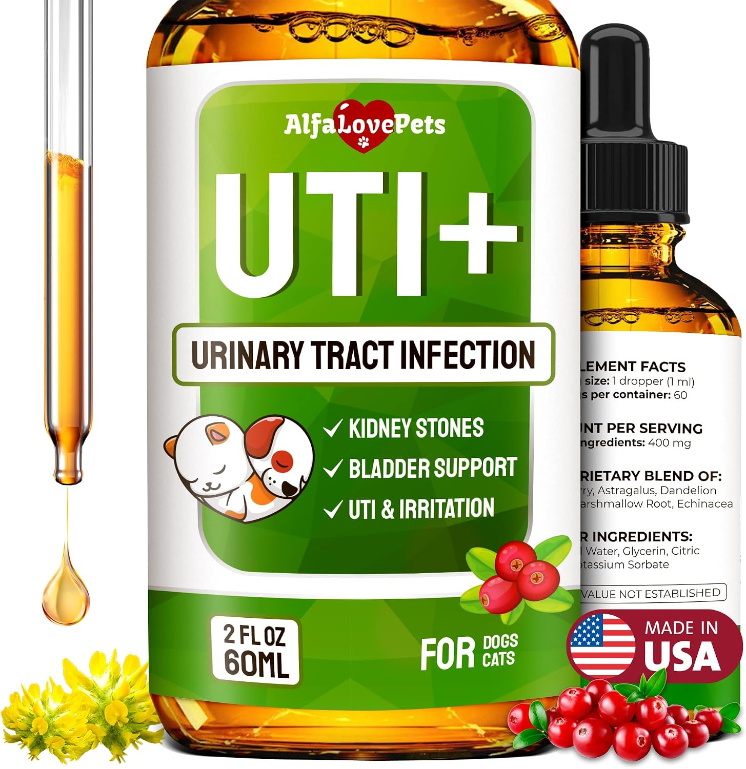 Alfa Love Pets Urinary Tract Support for Cats and Dogs - Cranberry Supplement - 2 oz - görsel 1