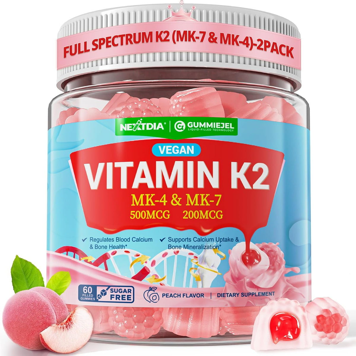 Vitamin K2 Gummies MK-7 200 mcg & MK-4 500 mcg - Sugar Free Full Spectrum, Pack of 2 - görsel 1
