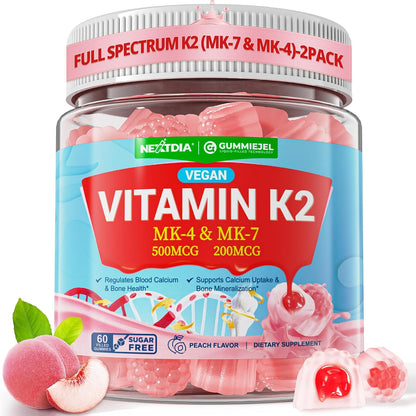 Vitamin K2 Gummies MK-7 200 mcg & MK-4 500 mcg - Sugar Free Full Spectrum, Pack of 2