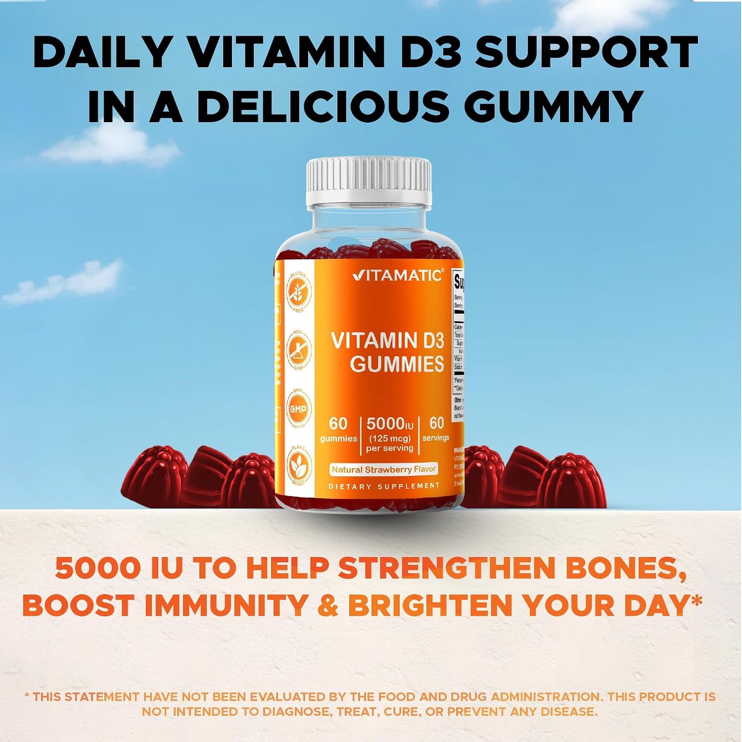 Vitamatic Vitamin D3 Gummies – 5000 IU Per Gummy – 60 Gummies - görsel 7
