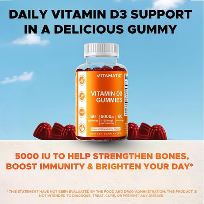 Vitamatic Vitamin D3 Gummies – 5000 IU Per Gummy – 60 Gummies