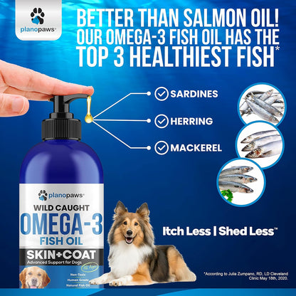 PlanoPaws Omega 3 Fish Oil for Dogs - Liquid Supplement for Skin and Coat, Joints, Brain and Heart Health