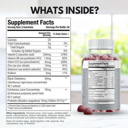 Viteey Multivitamin Gummies 8in1 Immune Support Supplement with Probiotics
