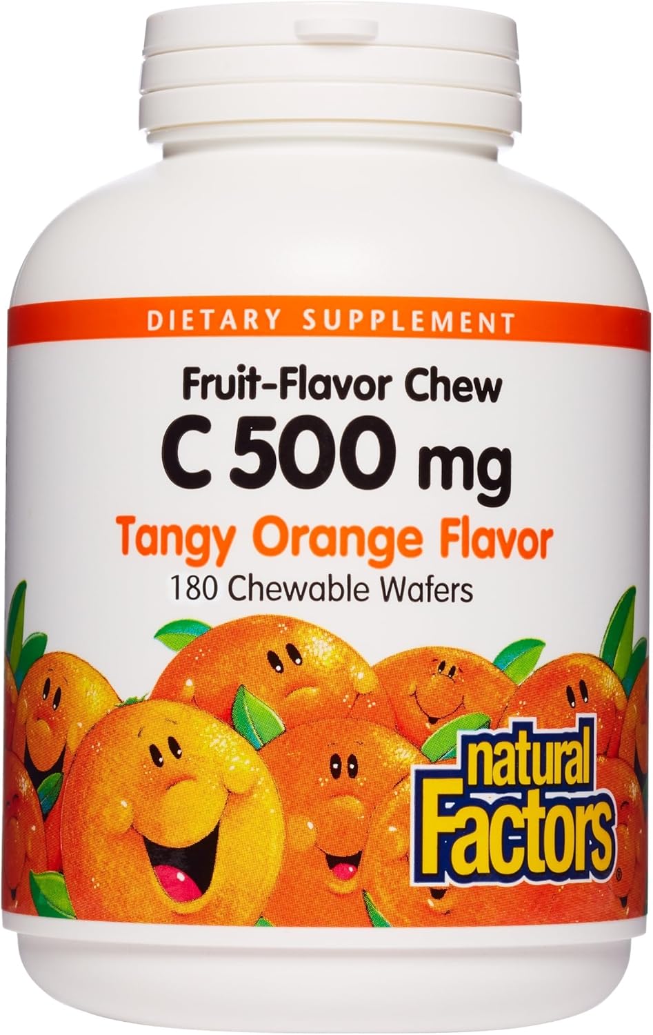 Natural Factors Kids Chewable Vitamin C 500 mg – Tangy Orange – 180 Chewable Wafers - görsel 1