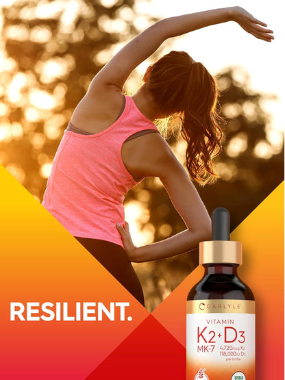 Carlyle Vitamin D3 K2 Drops - MK-7 Supplement - 60 ml - Vegetarian, Non-GM, Gluten & Soya Free