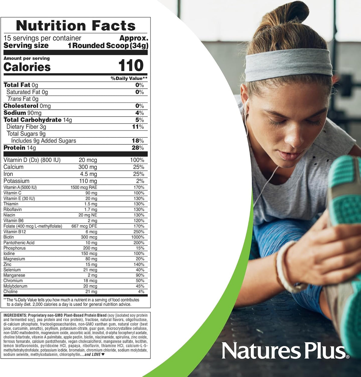 NaturesPlus SPIRU-TEIN, Peaches and Cream - Plant-Based Protein Powder with Vitamins & Minerals, 508g (15 Servings) - görsel 5