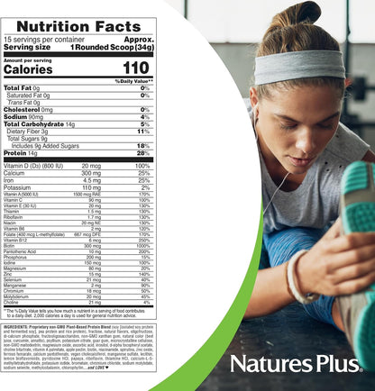 NaturesPlus SPIRU-TEIN, Peaches and Cream - Plant-Based Protein Powder with Vitamins & Minerals, 508g (15 Servings)
