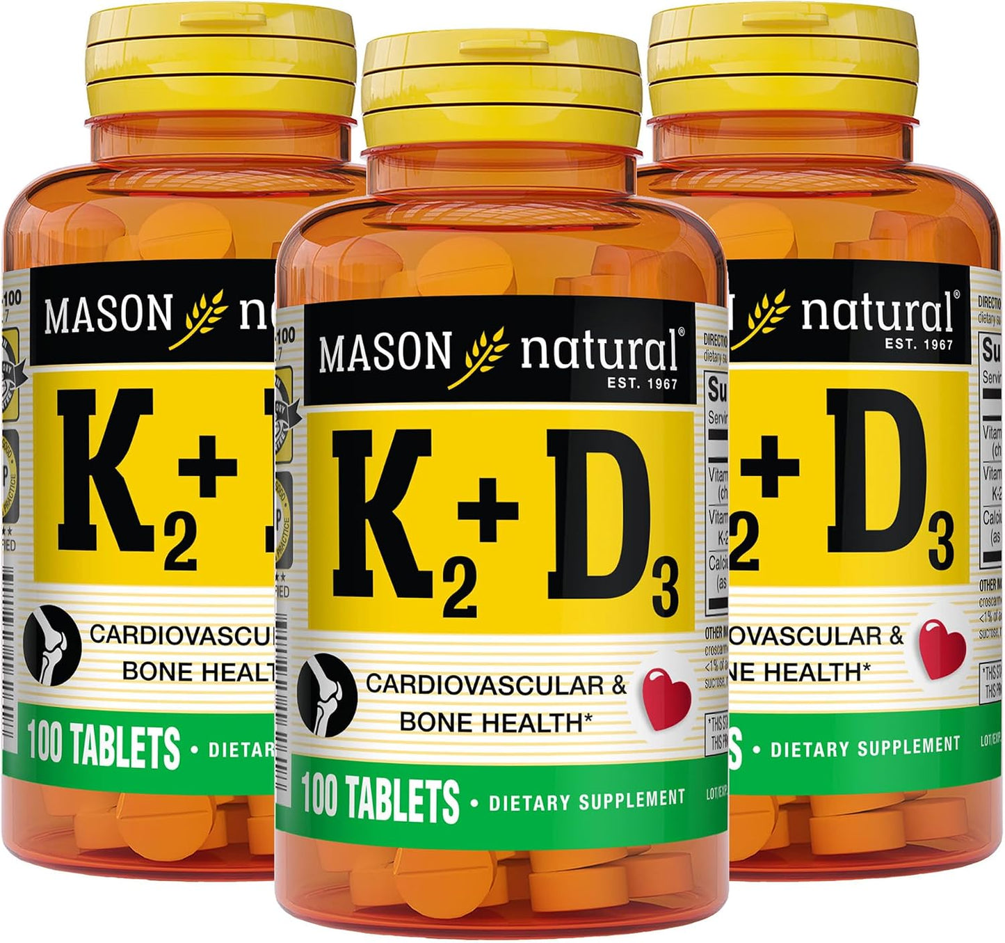 Mason Natural Vitamin K2 + D3, 100-Day Supply, with Calcium for Normal Bone and Muscle Support, Tablets - görsel 8