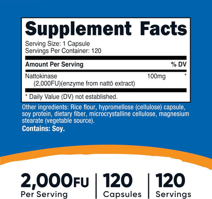 Nutricost Nattokinase 2,000FU, 120 Capsules - Gluten-free, Non-GMO, Vegetarian Friendly