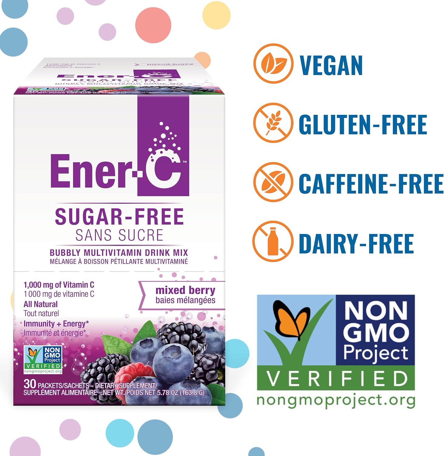 Ener-C Sugar Free Multivitamin Drink Mix, No Sugar - Mixed Berry, 60 Packets - görsel 2