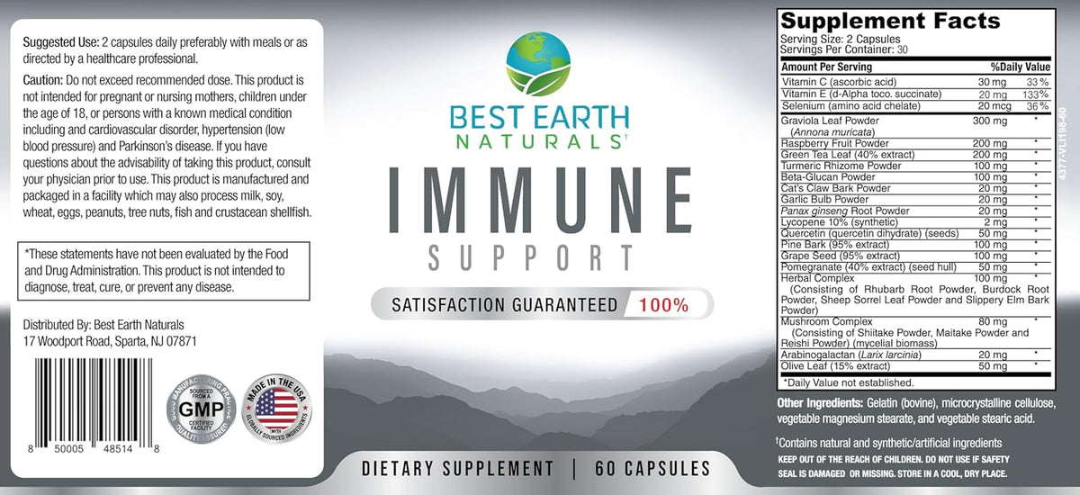 Best Earth Naturals Immune Support Supplement - Multivitamins for Adults with Vitamin C, Vitamin E, Turmeric, Mushrooms, Garlic & More - 60 Capsules - görsel 3