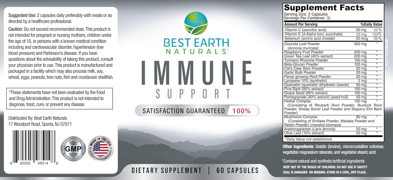 Best Earth Naturals Immune Support Supplement - Multivitamins for Adults with Vitamin C, Vitamin E, Turmeric, Mushrooms, Garlic & More - 60 Capsules - görsel 3
