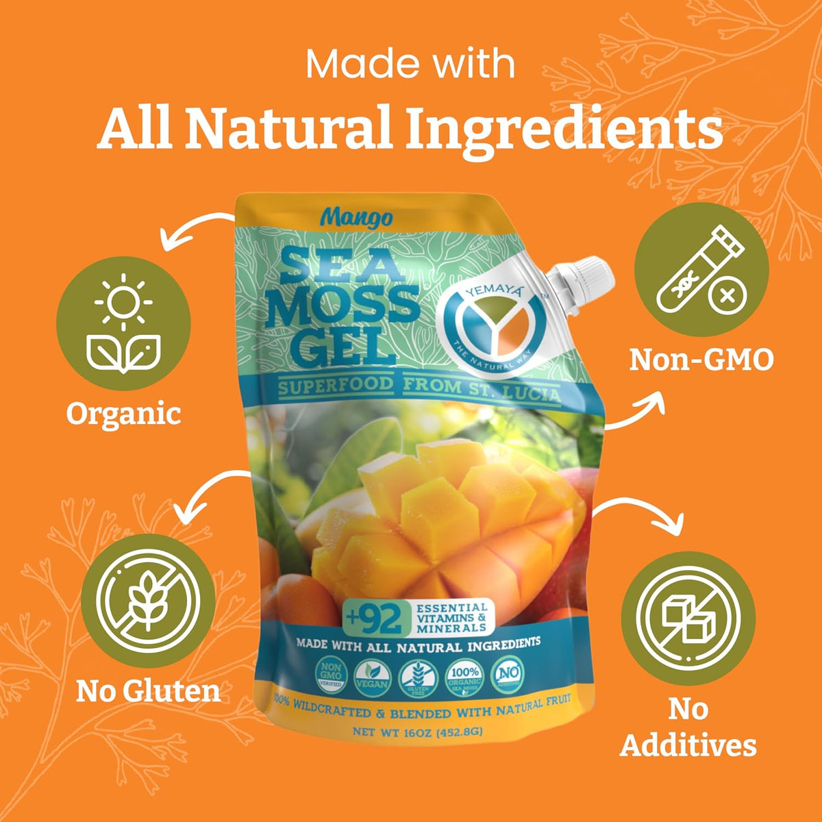 Yemayá Organic Sea Moss Gel Mango - Wildcrafted Seamoss Supplement, 16 oz - görsel 4