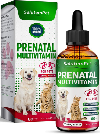 SalutemPet Dog Prenatal Vitamins – Liquid Multivitamin for Pregnant & Lactating Dogs & Cats – All Breeds – 2 fl oz (60 ml)