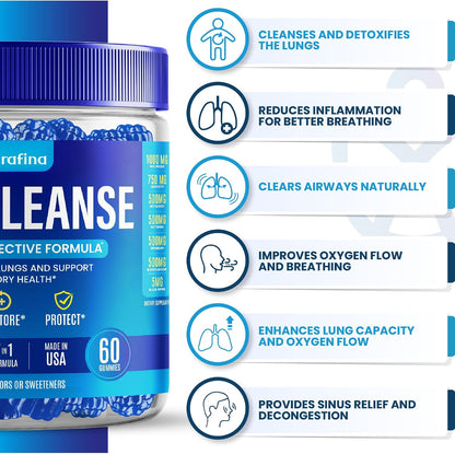 Purafina Lung Cleanse Gummies - 7-in-1 Respiratory and Lung Health Support with Organic Mullein Leaf Extract, Quercetin, Nettle Root, Boswellia, Bromelain - Non-GMO (60 Gummies)