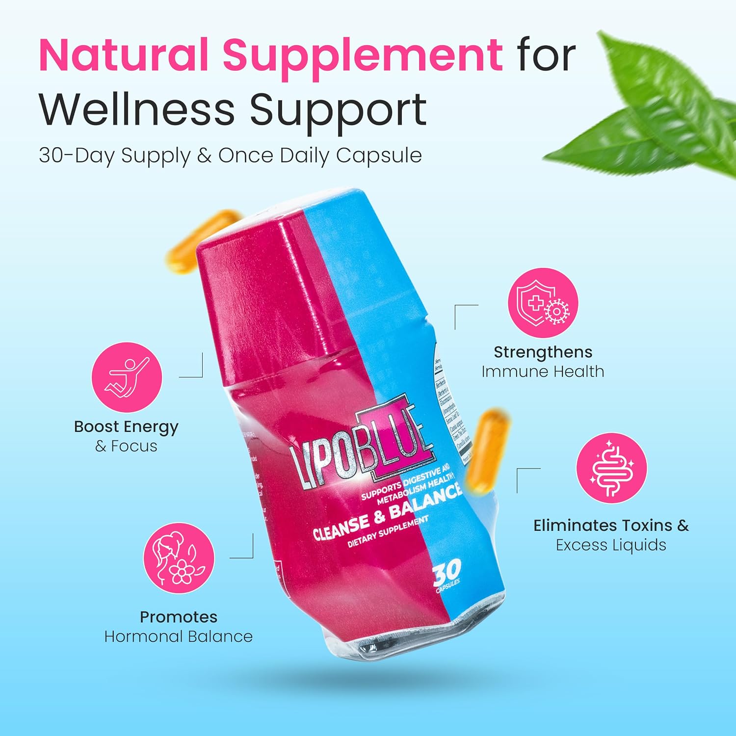 Natural Supplement for Wellbeing Support - 30 Day Supply, Convenient Once Daily Capsule - LIPOBLUE - görsel 2