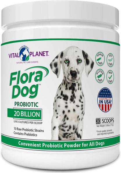Vital Planet Flora Dog Probiotic Powder – 20 Billion Cultures & 10 Strains for Dogs