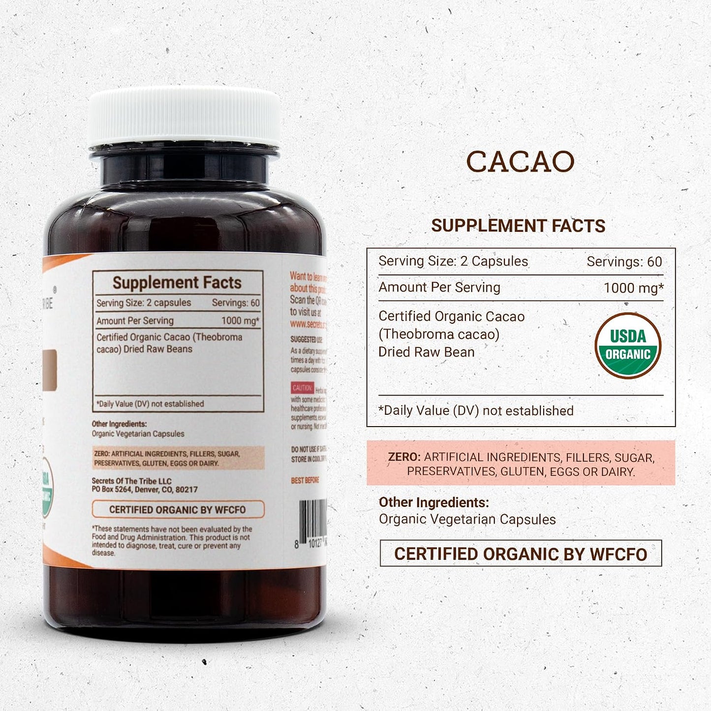 Cacao Organic Capsules | Certified Organic Vegetarian Capsules, Herbal Food Supplement | Theobroma Cacao Dried Raw Beans (120 Count) - görsel 4