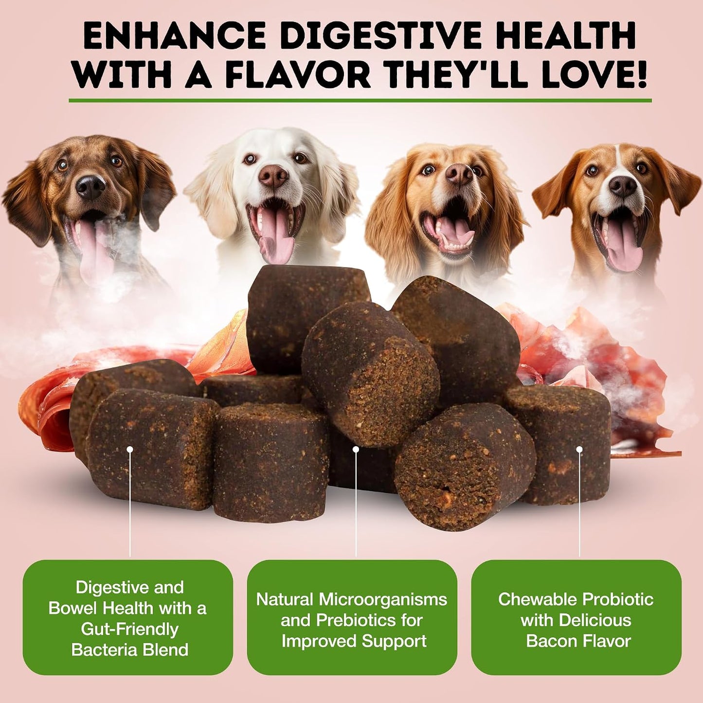 Only Natural Pet Probiotic Dog & Cat Supplement – Digestive and Gut Health Enzyme Formula, Soft Chews, 60 Count - görsel 4