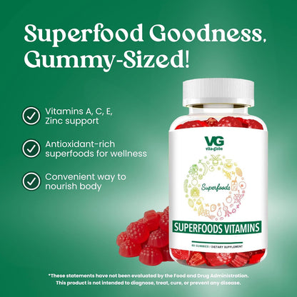 VITA GLOBE Superfood Gummy Vitamins – Immune Health & Antioxidant Support – Daily Wellness Gummies for Adults & Kids – Vegan, Non-GMO, Gluten-free – 60 Count