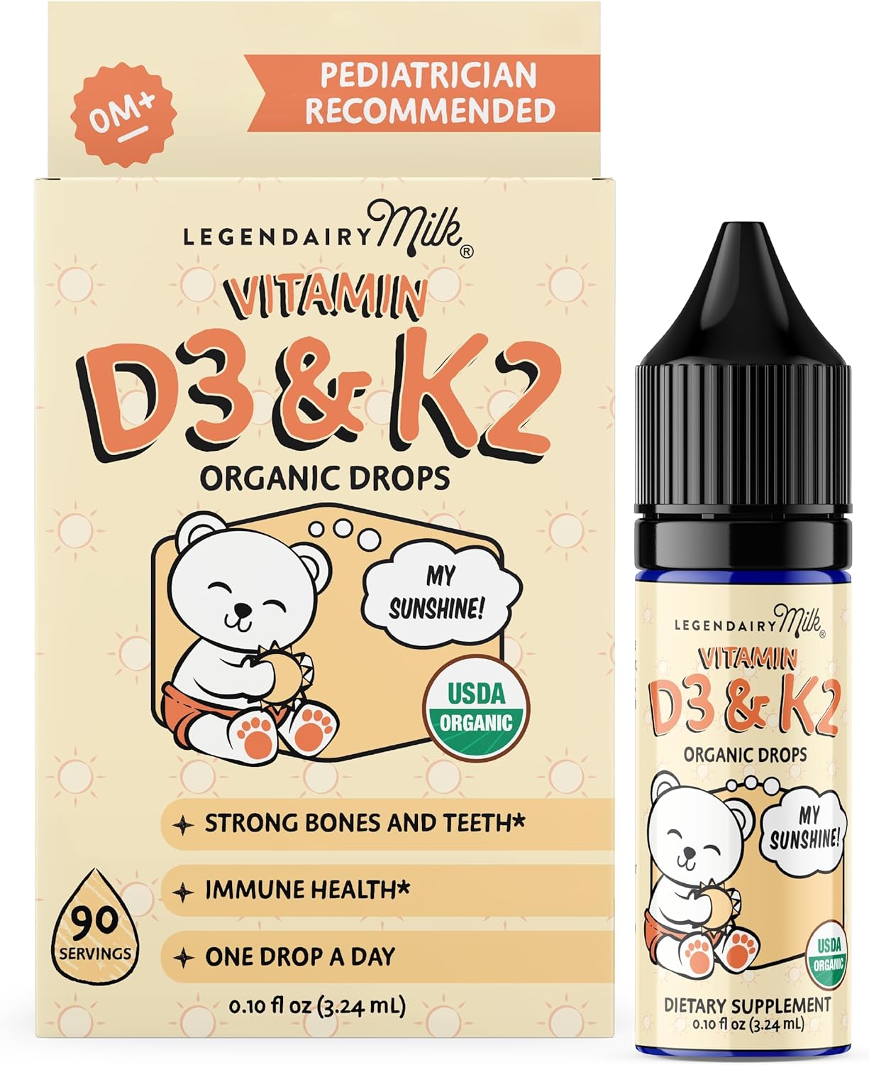 Legendairy Milk Organic Baby Vitamin D3 K2 Liquid Drops - 400 IU, 90 Servings - görsel 1