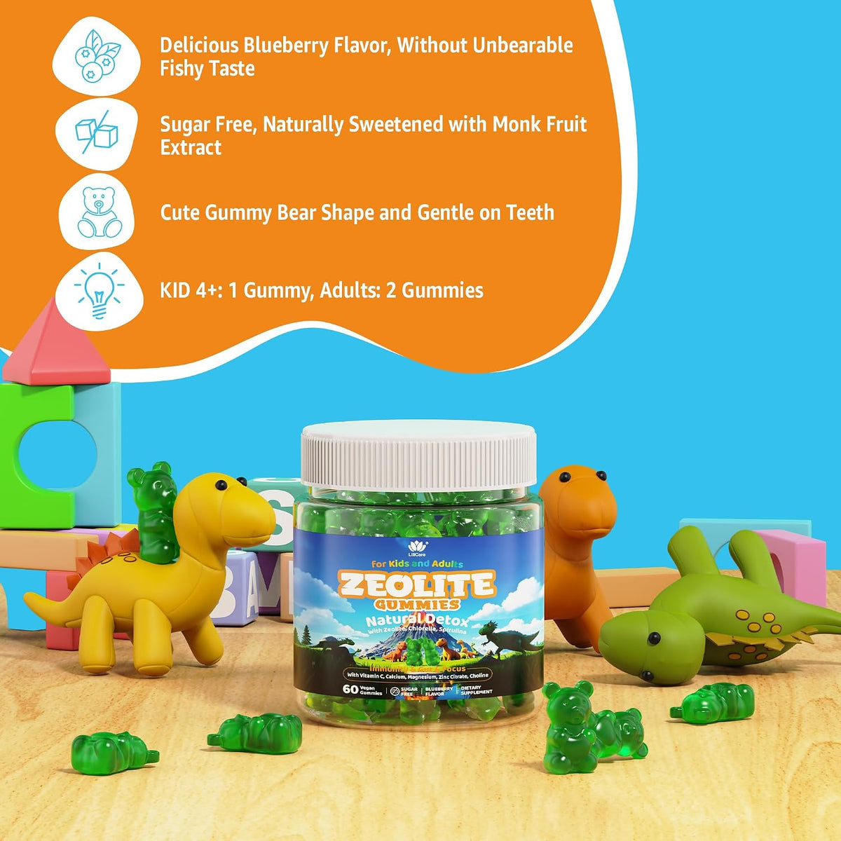 LILICARE Zeolite Gummies for Kids & Adults - Sugar Free Detox Supplement with Chlorella, Spirulina, Minerals & Choline - 60 Gummies - görsel 7
