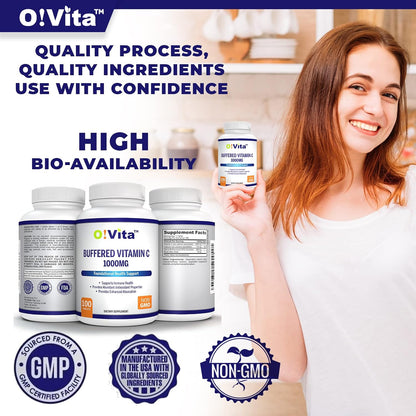 O!VITA Buffered Vitamin C 1000mg – Non-GM Tablets for Immune System Support, 100 Tablets