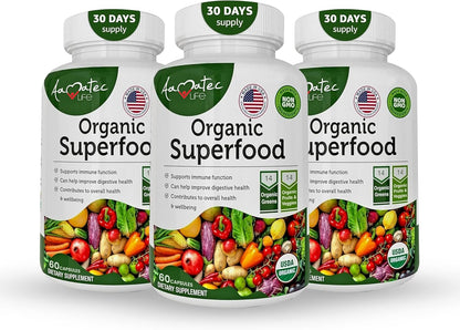 Organic Superfood Greens Fruits and Veggies Complex - 14 Greens & 14 Vegetables with Alfalfa - Non-GMO (120 Count, Pack of 2)