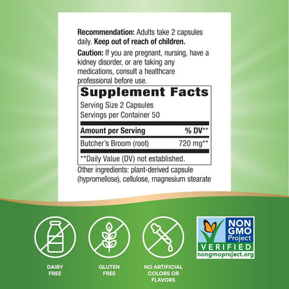 Nature's Way Butcher's Broom – Traditional Herbal Food Supplement, 720 mg, 100 Vegan Capsules