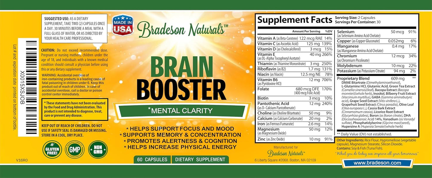 Bradeson Naturals Brain Booster - Nootropic Supplement for Focus, Memory & Energy - 60 Capsules - görsel 3