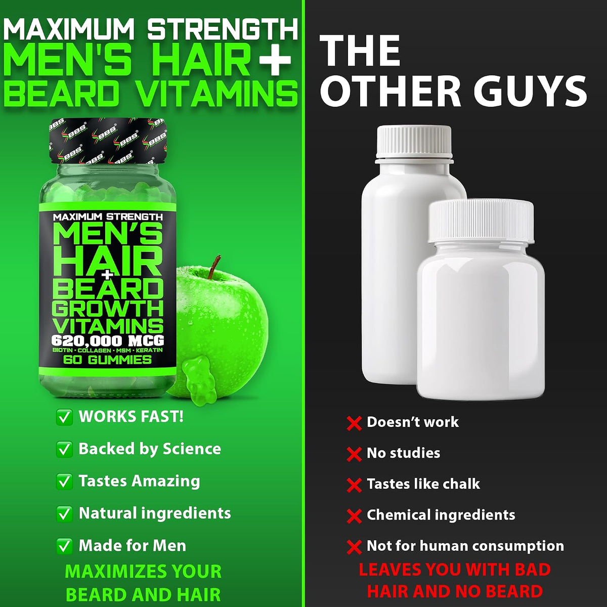 Best Beard Stuff Beard Growth Vitamins: Biotin Gummies for Beard & Hair Growth – Maximum Strength with Collagen, MSM, Keratin & Bamboo Extract - görsel 4