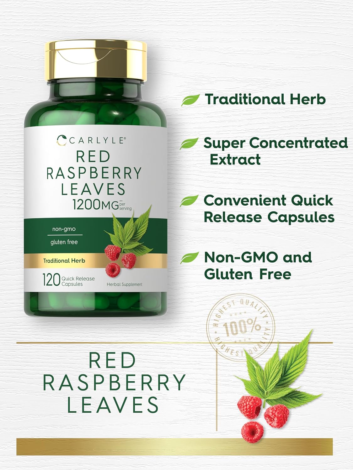 Carlyle Red Raspberry Leaf Capsules | 120 Count | Traditional Herbal Extract | Non-GMO and Gluten-free Formula - görsel 3
