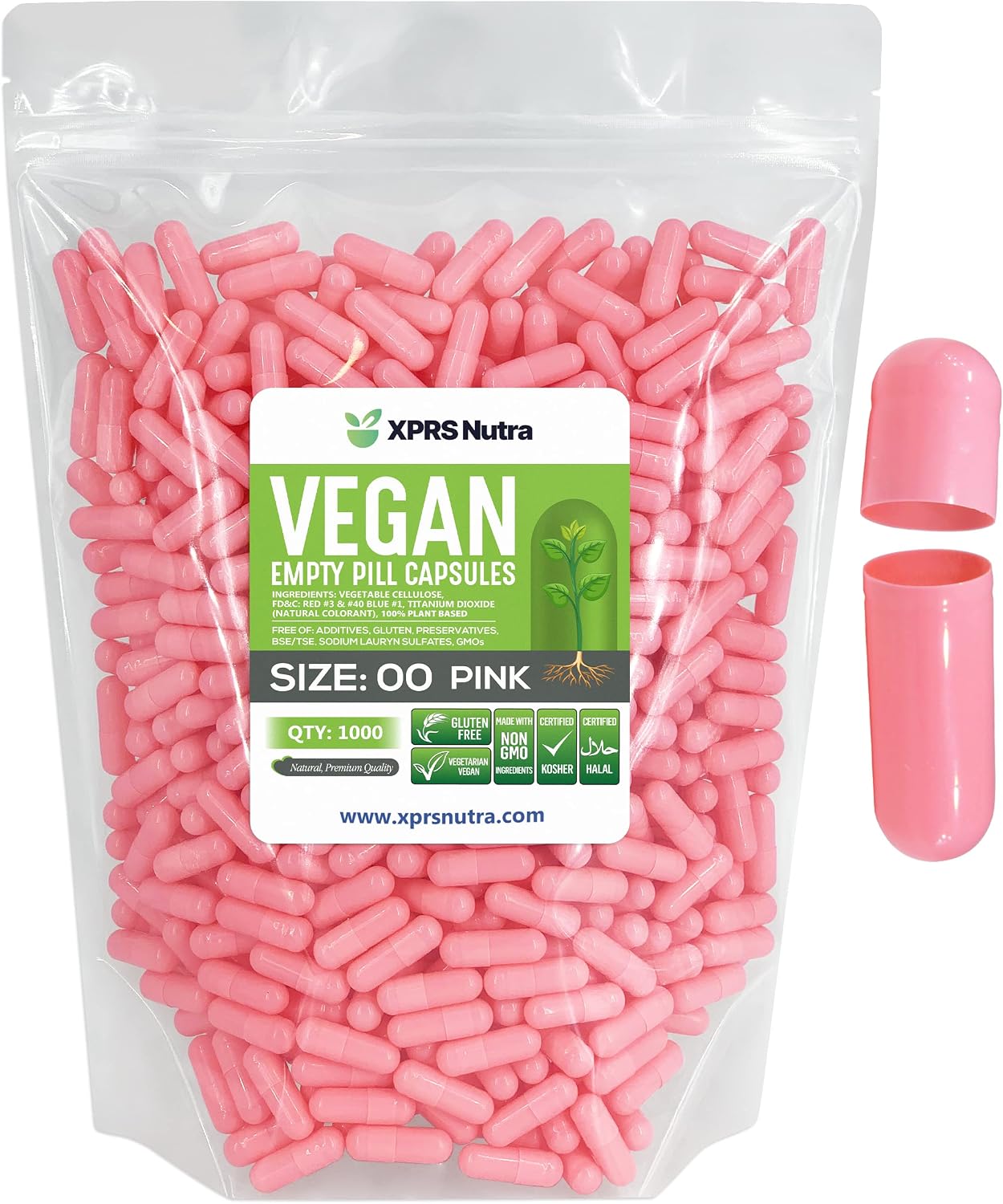XPRS Nutra Size 00 Empty Vegan Capsules - 1000 Count - Pink - görsel 1