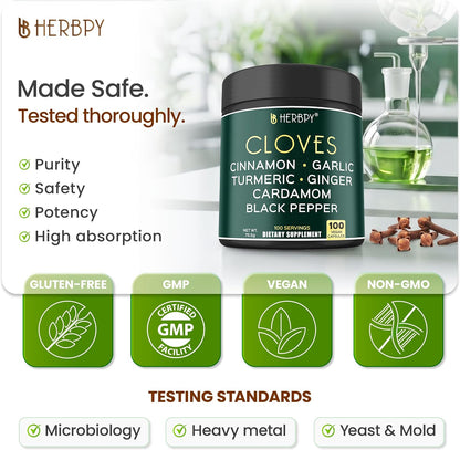 7in1 Clove Supplement 500mg - Rich in Vitamins and Minerals, Supports Digestion, Immune and Heart Health - Contains Cinnamon, Turmeric, Ginger, Cardamom, Garlic and Black Pepper - 100 Vegan Capsules