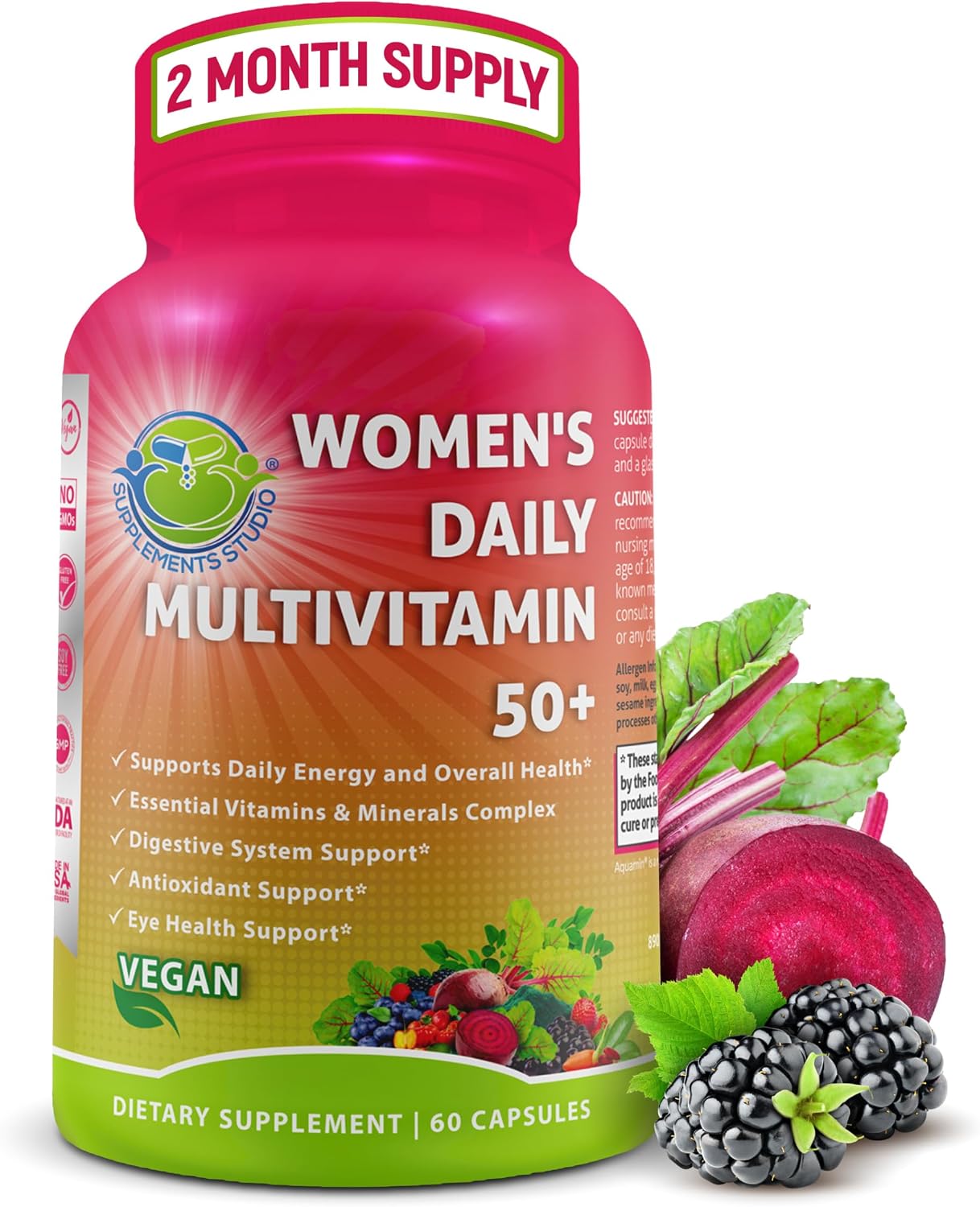 Women's Daily Multivitamin with Iron – Vegan Methylated Multivitamin with Biotin, Organic Superfoods, Probiotics, B-Complex - görsel 9