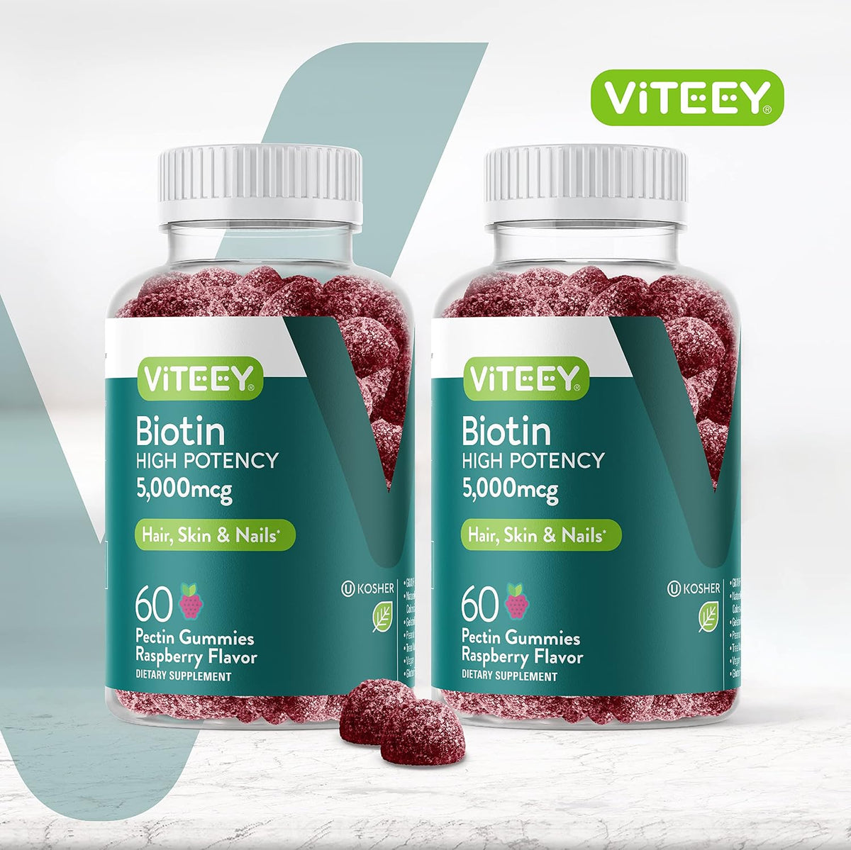 Viteey Biotin Gummies 5000 mcg – Hair, Skin and Nails Support (120 Gummies) - görsel 2